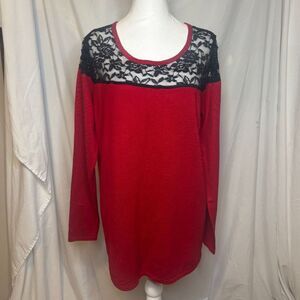 Torrid Lace Red Pullover Sweater Scoop Neck Stylish Womens Blouse New